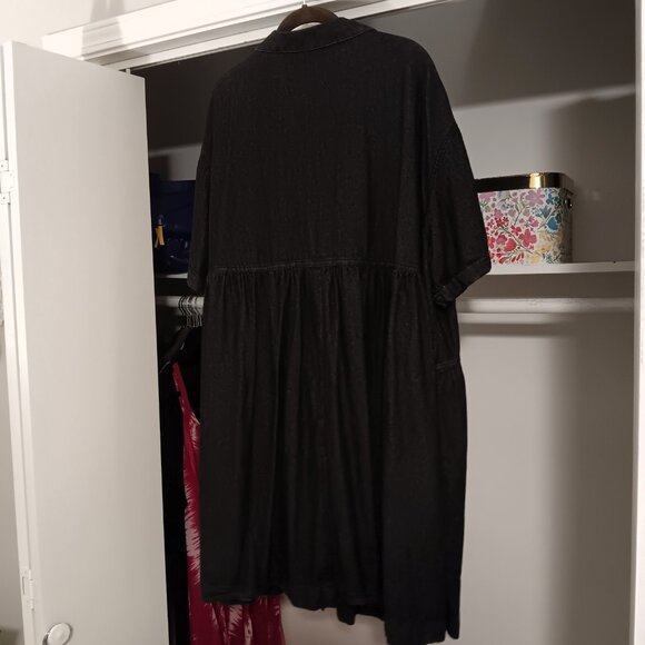 Dark Wash Denim Shirtdress - Button-Down & Short Sleeve - Picture 3 of 4
